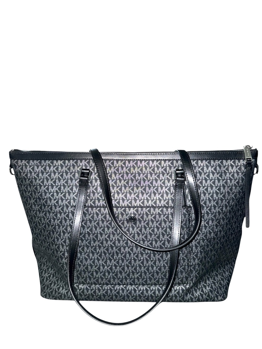 Michael Kors Black MK Logo Tote with Leather Trim - Picture 2 of 6